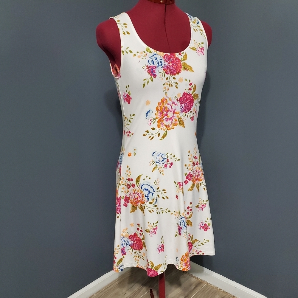 Mudd Skater White Dress Floral Pink Blue